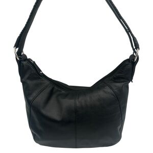 Derek Alexander DAL Black Hobo Style Leather Shoulder Bag Braided Strap Detail